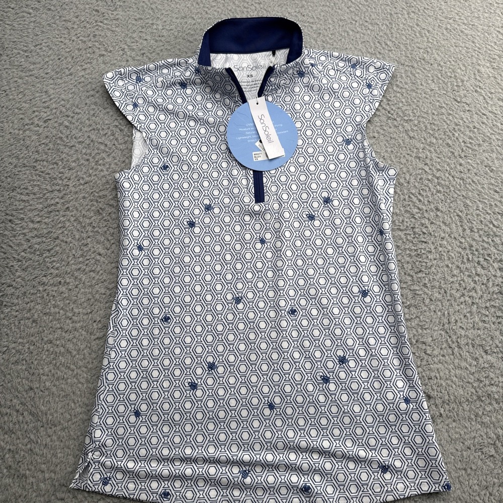 SanSoleil Sleeveless Polo Golf Shirt Womens XS Geometric UV 50 1/4 Zip Top